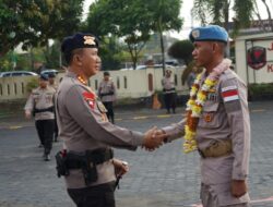 Dansat Brimob Sambut Personel Purna Tugas Kontingen Gharba Satgas FPU 4 Minusca